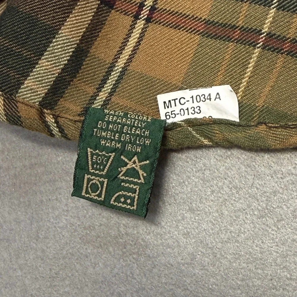 Orvis Heritage Flannel Button Down Shirt Mens Large Green Tan Plaid Cotton VTG